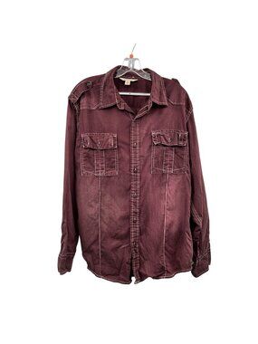 Decree Womens Button Up Top Maroon/White Stitch Size Large